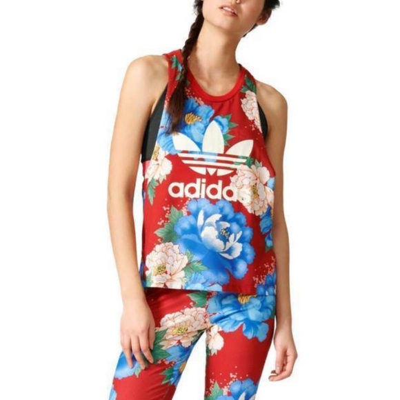 💥Rare💥Farm Rio x Adidas Originals Chita Firebird Floral leggings & tank set - Picture 1 of 9